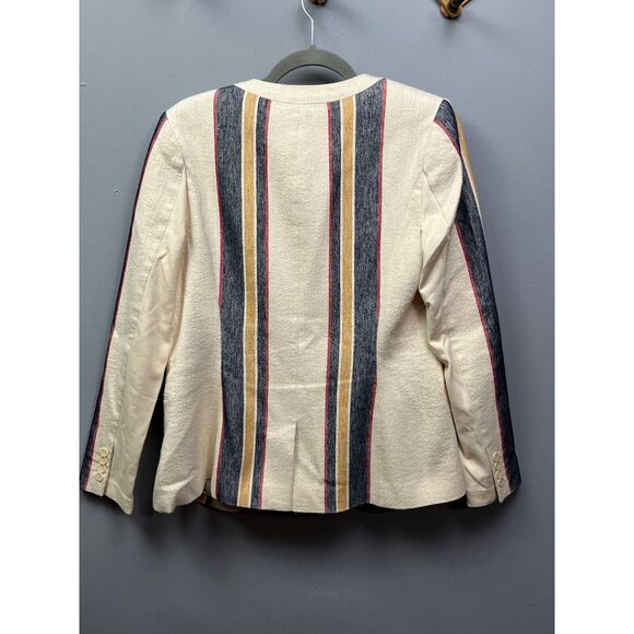 BCBGMaxazria Blazer womens small Cream striped Jacket pockets Office‎ - Picture 2 of 7
